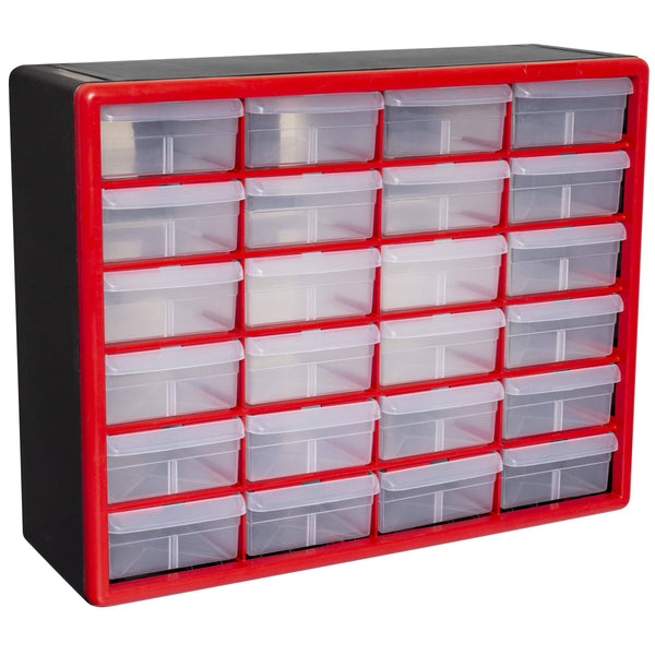 Akro - Mils 24 Drawer Plastic Storage Organizer with Drawers for Hardware, Small Parts, Craft Supplies, Red, Size: One Size
