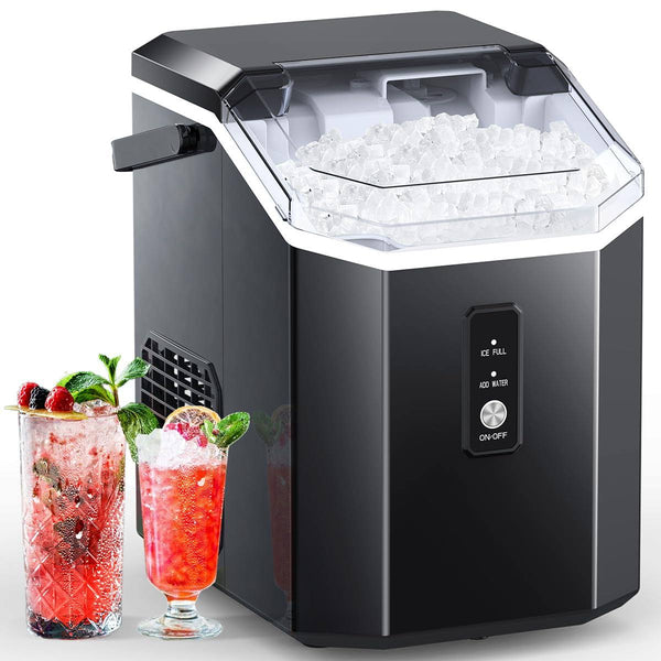 COWSAR Nugget Ice Maker, Portable Countertop Machine with Self - Cleaning, 34LBS/Day, Handle, Scoop and Basket for Home Office Party, Black
